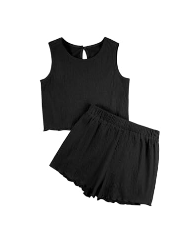 Girls' Summer 2 Piece Outfits Sleeveless Tank Tops and Wide Leg Shorts Sets