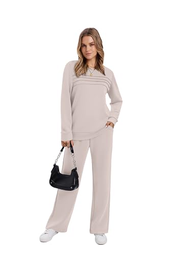 Women's 2 Piece Sets Sweatshirt Casual Travel Outfits Lounge Wide Leg Tracksuit Cozy Sweatsuits Fashion 2025