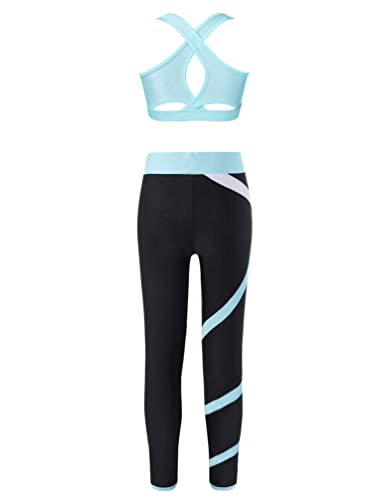 Kids Girls Athletic Dance Crop Top and Legging Gymnastics Dance Outfits 2 Piece Dancewear Gym Workout Outfits