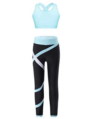 Kids Girls Athletic Dance Crop Top and Legging Gymnastics Dance Outfits 2 Piece Dancewear Gym Workout Outfits
