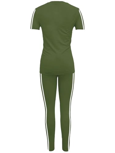 Women's 2 Piece Outfits Sweatsuit Summer Workout Striped Short Sleeve Long Sweatpants Casual Jogging Lounge Set