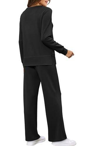 Women's 2 Piece Lounge Sets Sweatshirt Casual Travel Outfits Fashion Wide Leg Tracksuit Cozy Sweatsuits