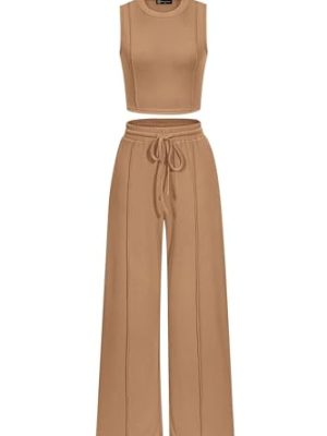 Women's Summer 2 Piece Loungewear Set Cropped Tank Top Wide Leg Sweatpants Tracksuit Casual Outfits