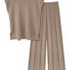 Lounge Sets for Women Two Piece Outfits Knit Cap Sleeve Tops Wide Leg Pleated Pants Casual Dressy Sweater Sets