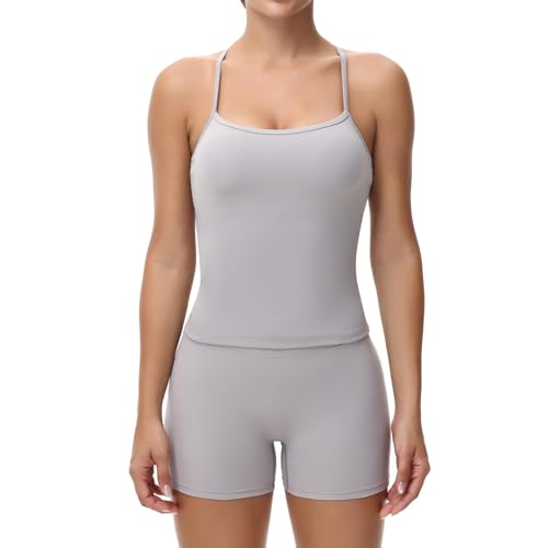 Cute Gym Yoga 2 Piece Outfits Sets for Women Workout Crop Tank Tops Athletic Shorts Lounge Wear Suit Clothes Summer