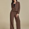 Suits for Women 2 Piece Sets Business Casual Outfits Dressy Cropped Blazer Wide Leg Pants Suit Office Work