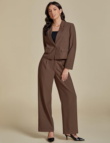 Suits for Women 2 Piece Sets Business Casual Outfits Dressy Cropped Blazer Wide Leg Pants Suit Office Work