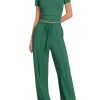 Women's Summer 2 Piece Outfits Square Neck Short Sleeve Tops High Waisted Wide Leg Pants Casual Matching Sets