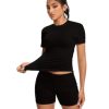 Women Workout 2 Piece sets Short Sleeve Tops Slim Foldover Shorts Matching Gym Outfits Tracksuit