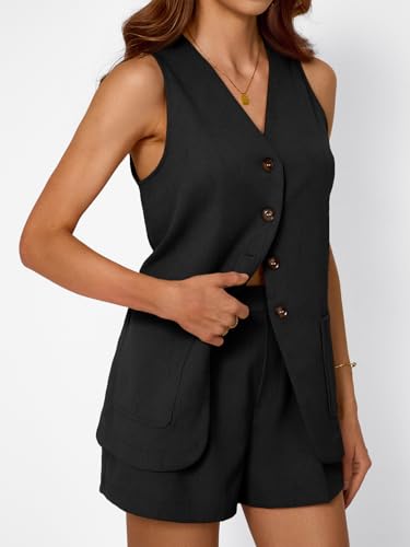 Summer Sets for Women Two Piece Vacation Outfits Short Set Button Down Business Casual Dressy 2 Piece Clothes 2025