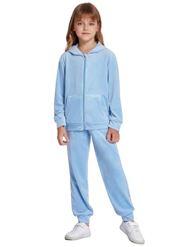 2 Piece Outfits for Girls Velour Tracksuit Hoodie and Jogger Set Sweatsuit Athletic Clothes Sets