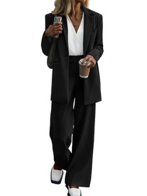 Women Suits 2 Piece Set Business Casual Dressy Oversized Blazer Jacket and Wide Leg Dress Pantsuits Formal Outfits