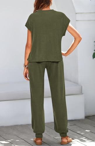 Women's Two Piece Tracksuit Outfits Summer Short Sleeve Tops Long Pants Jogger Lounge Matching Sets Sweatsuit