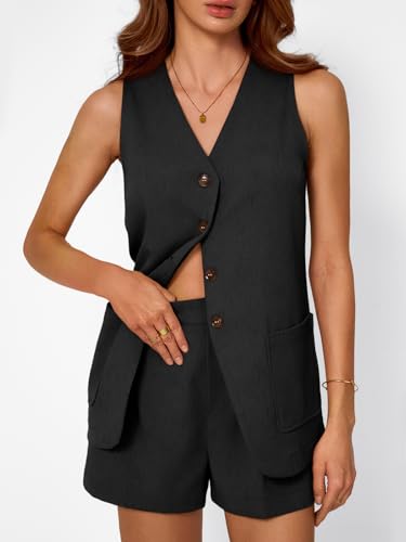 Summer Sets for Women Two Piece Vacation Outfits Short Set Button Down Business Casual Dressy 2 Piece Clothes 2025