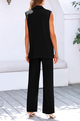 Women's 2 Piece Outfits Sleeveless Suit Vest and Wide Leg Pants Business Casual Blazer Sets
