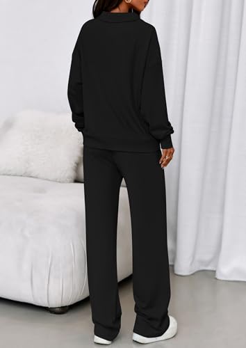 Womens Casual Two Piece Sets Fall 2025 Outfits Quarter Zip Sweatshirts Straight Leg Pants Sweatsuits Tracksuit