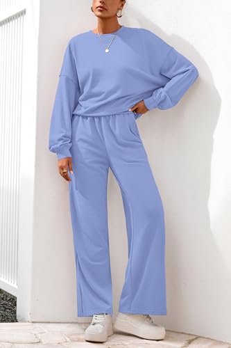 Women 2 Piece Outfits 2025 Fall Sweatsuits Crewneck Sweatshirt Wide Leg Sweatpants Lounge Sets Tracksuit