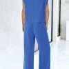 Women Two Piece Outfits Summer Short Sleeve Knit Tops Wide Leg Pants Lounge Matching Sets Sweatsuit Airport