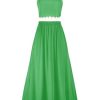 Womens 2 Piece Outfits Dressy Casual Summer Crop Tops Ric Rac Trim High Waisted Maxi Skirt Set with Pocket