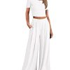 Ekouaer Women's 2 Piece Lounge Sets Short Sleeve Pajama Set Ribbed Knit Crop Top Wide Leg Pants Loungewear S-XXL