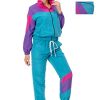 80s Track Suit for Women, 2 Piece Color Block Sweatsuits Neon Outfit Retro Sweatsuits for Themed Party