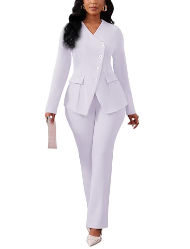 Pant Suits for Women Dressy Long Sleeve Blazer Jackets and High Waisted Wide Leg Pants Sets 2 Piece Work Outfit 2025