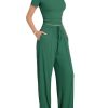 Women's Summer 2 Piece Outfits Square Neck Short Sleeve Tops High Waisted Wide Leg Pants Casual Matching Sets