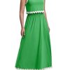 Womens 2 Piece Outfits Dressy Casual Summer Crop Tops Ric Rac Trim High Waisted Maxi Skirt Set with Pocket
