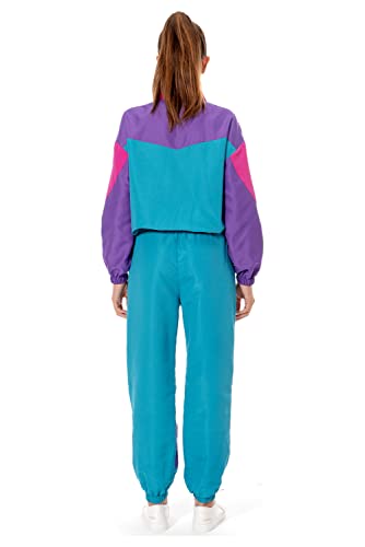 80s Track Suit for Women, 2 Piece Color Block Sweatsuits Neon Outfit Retro Sweatsuits for Themed Party