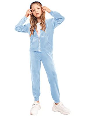 2 Piece Outfits for Girls Velour Tracksuit Hoodie and Jogger Set Sweatsuit Athletic Clothes Sets