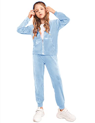 2 Piece Outfits for Girls Velour Tracksuit Hoodie and Jogger Set Sweatsuit Athletic Clothes Sets
