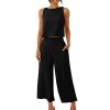Two Piece Linen Sets for Women Pants Casual Dressy Outfit Sleeveless Crop Tank Wide Leg Pants Sets Matching Loungewear