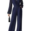 Jumpsuits for Women Dressy Patchwork Chiffon Sleeve V Neck Wide Leg Romper One Piece Trendy Outfits