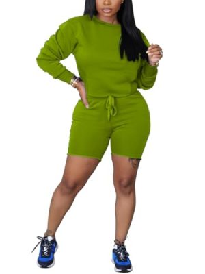Womens Two Piece Outfits Bodycon Tracksuit Sweatsuits Solid Jogger Biker Workout Lounge Long Sleeve Pant Sets