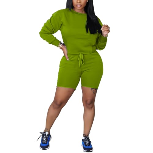 Womens Two Piece Outfits Bodycon Tracksuit Sweatsuits Solid Jogger Biker Workout Lounge Long Sleeve Pant Sets