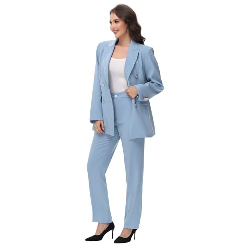 Women Pants Suit Double Breasted 2 Piece Blazer Set Work Casual Jacket Outfits for Business
