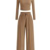 Women's 2 Piece Sets 2025 Fall Long Sleeve Crop Tops Wide Leg Pants Matching Outfit Tracksuits Fashion Clothing
