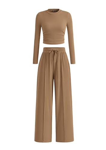 Women's 2 Piece Sets 2025 Fall Long Sleeve Crop Tops Wide Leg Pants Matching Outfit Tracksuits Fashion Clothing