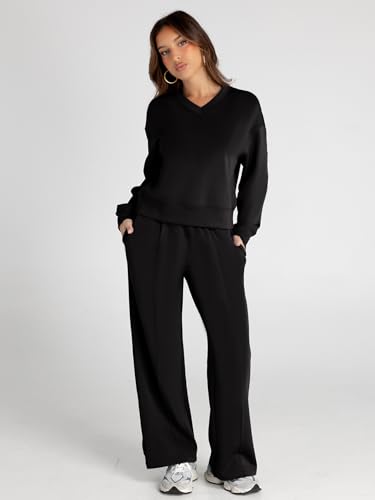 Women's 2 Piece Sweatsuits Sets Long Sleeve Pullover Tops Wide Leg Pants Casual Lounge Sweat Sets Fall Outfits