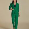 Pant Suits for Women Dressy 2 Piece Business Casual Outfits 3/4 Sleeve Blazer Straight Leg Pant Sets Office Work