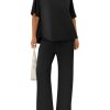 Women's Oversized Lounge Set 3/4 Batwing Sleeve Crew Neck Pullover Top Wide Leg Pants Two Piece Outfits