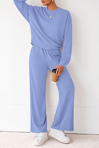 Women 2 Piece Outfits 2025 Fall Sweatsuits Crewneck Sweatshirt Wide Leg Sweatpants Lounge Sets Tracksuit