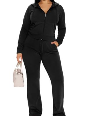 Women 2 Piece Outfits Sweatsuit Long Sleeve Zip-Up Hoodie Fall Winter Casual Jogger Sweatsuit Sets with Pocket