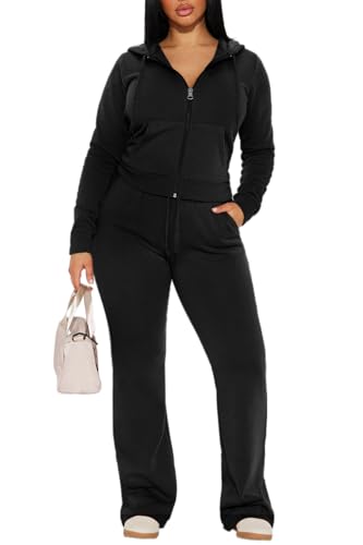Women 2 Piece Outfits Sweatsuit Long Sleeve Zip-Up Hoodie Fall Winter Casual Jogger Sweatsuit Sets with Pocket