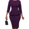 Women's Sexy 2 Piece Suit Skirt Set 3/4 Sleeve Peplum Birthday Midi Pencil Skirt Suit Bodycon Church Suit
