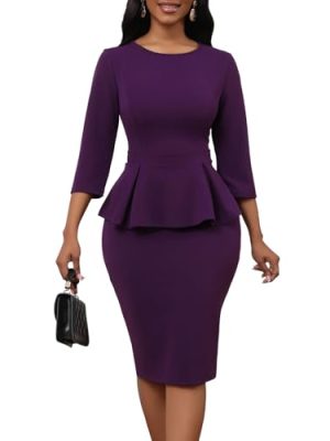 Women's Sexy 2 Piece Suit Skirt Set 3/4 Sleeve Peplum Birthday Midi Pencil Skirt Suit Bodycon Church Suit