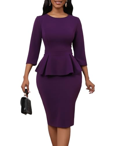 Women's Sexy 2 Piece Suit Skirt Set 3/4 Sleeve Peplum Birthday Midi Pencil Skirt Suit Bodycon Church Suit