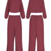 Women's Summer 2 Piece Outfits Round Neck Crop Basic Top Cropped Wide Leg Pants Set Jumpsuits