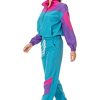 80s Track Suit for Women, 2 Piece Color Block Sweatsuits Neon Outfit Retro Sweatsuits for Themed Party
