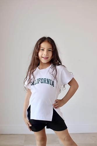 Girls 2 Piece Outfit Summer Short Sleeve Loose Fit T-Shirt and Shorts Set Casual Activewear High-Low Hem Sweatshirt